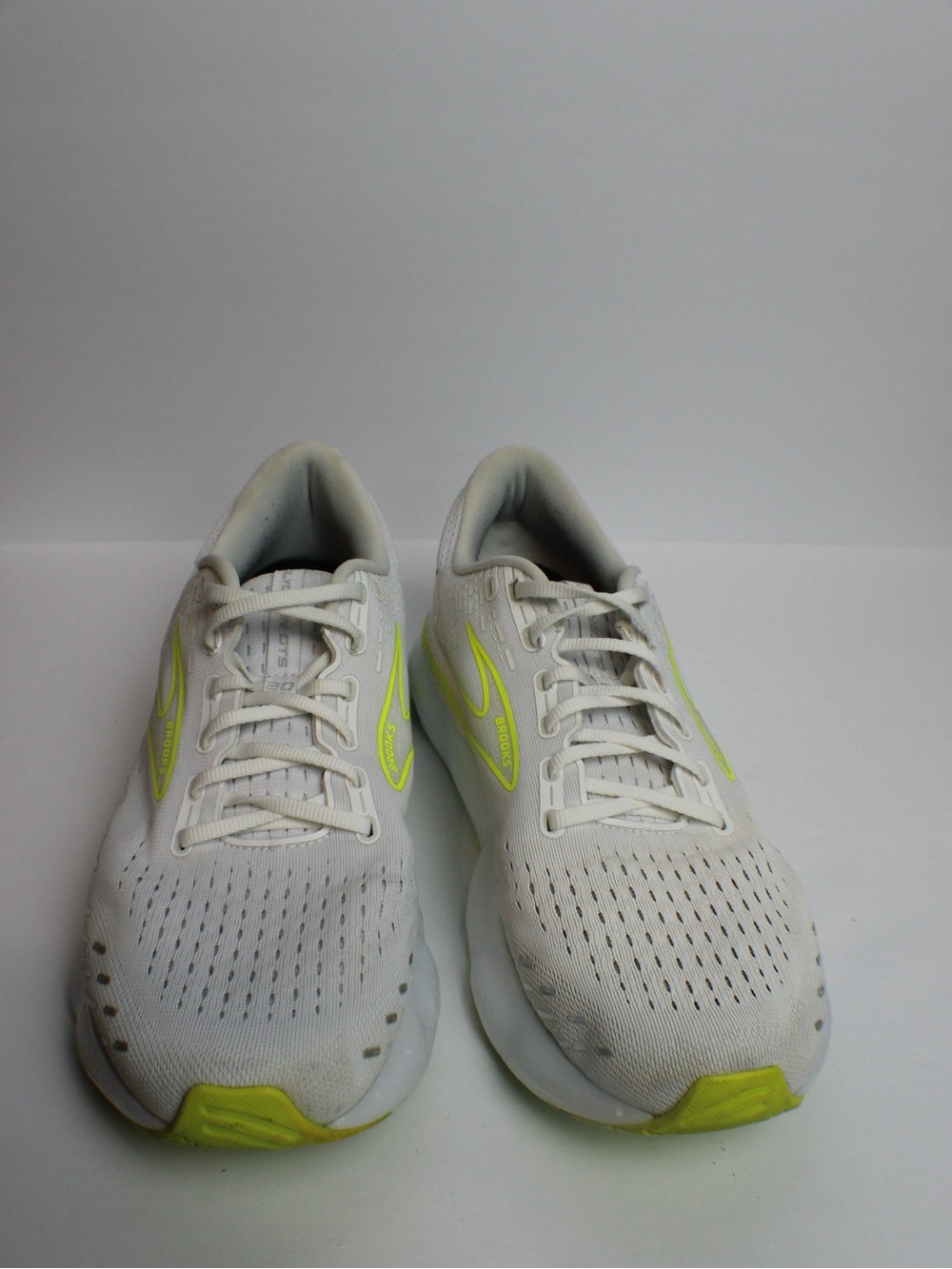 Brooks Glycerin 20 GTS White Sneakers Mens Sz 12 Neon Yellow Running